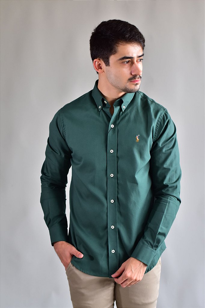 Camisa Social Lisa RL Manga Longa - Verde Musgo