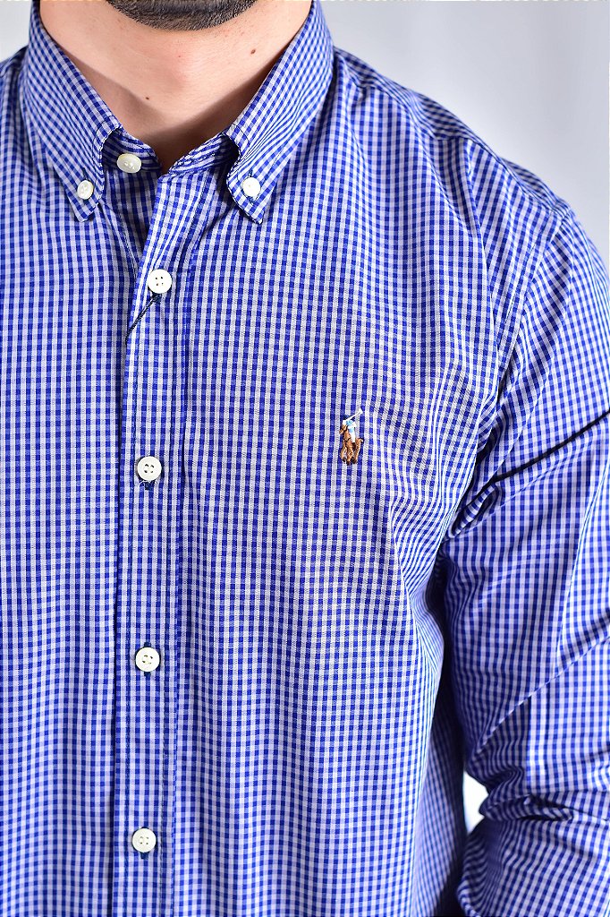 Camisa RL Manga Longa - Microxadrez Azul Marinho | Cinza