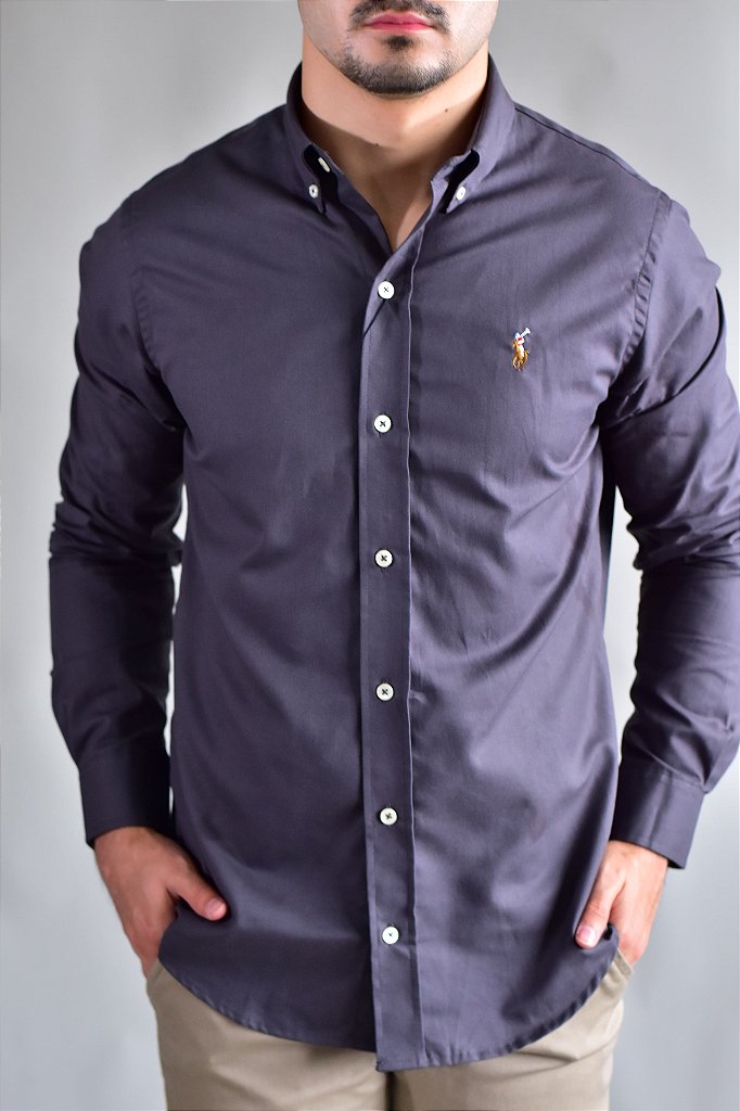 Camisa Social Lisa RL Manga Longa - Chumbo