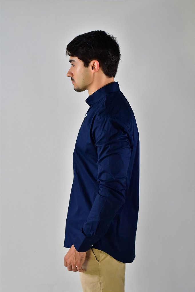 Camisa Social Manga Longa Boss Gola Padre - Azul Marinho