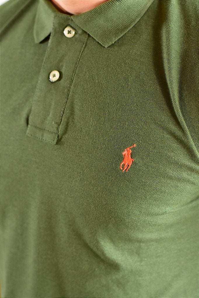 Camisa Gola Polo RL - Verde Musgo Small Pony Laranja