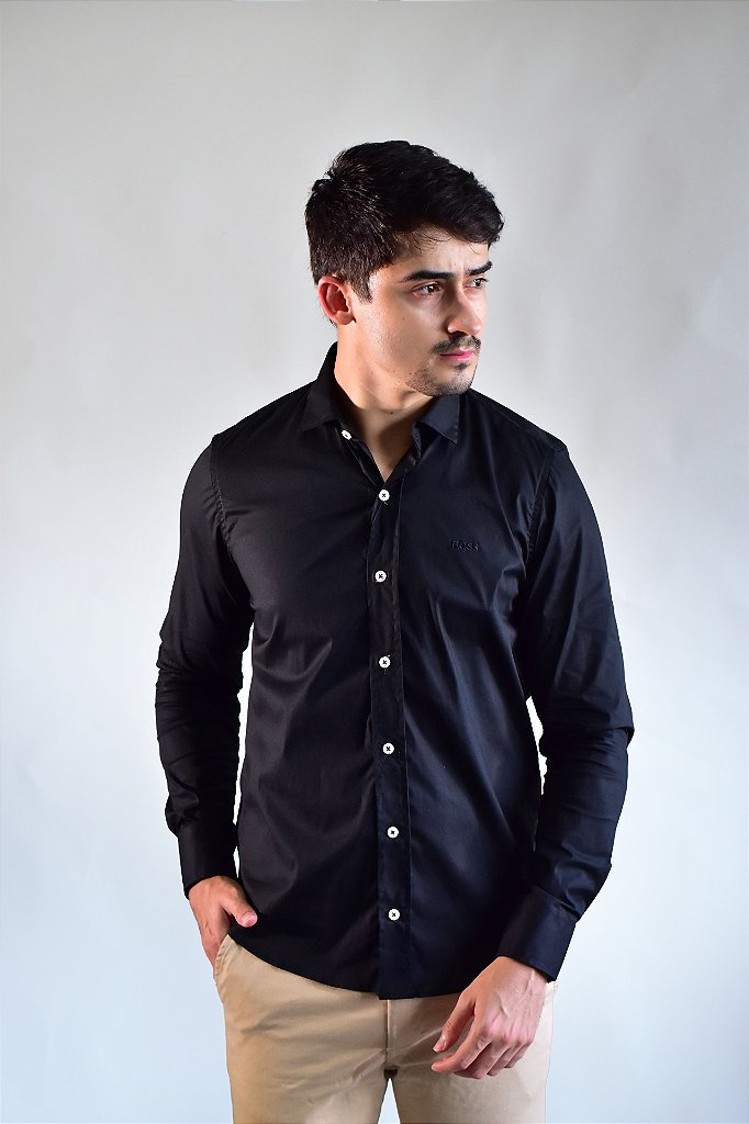 Camisa Social Manga Longa Boss - Preta