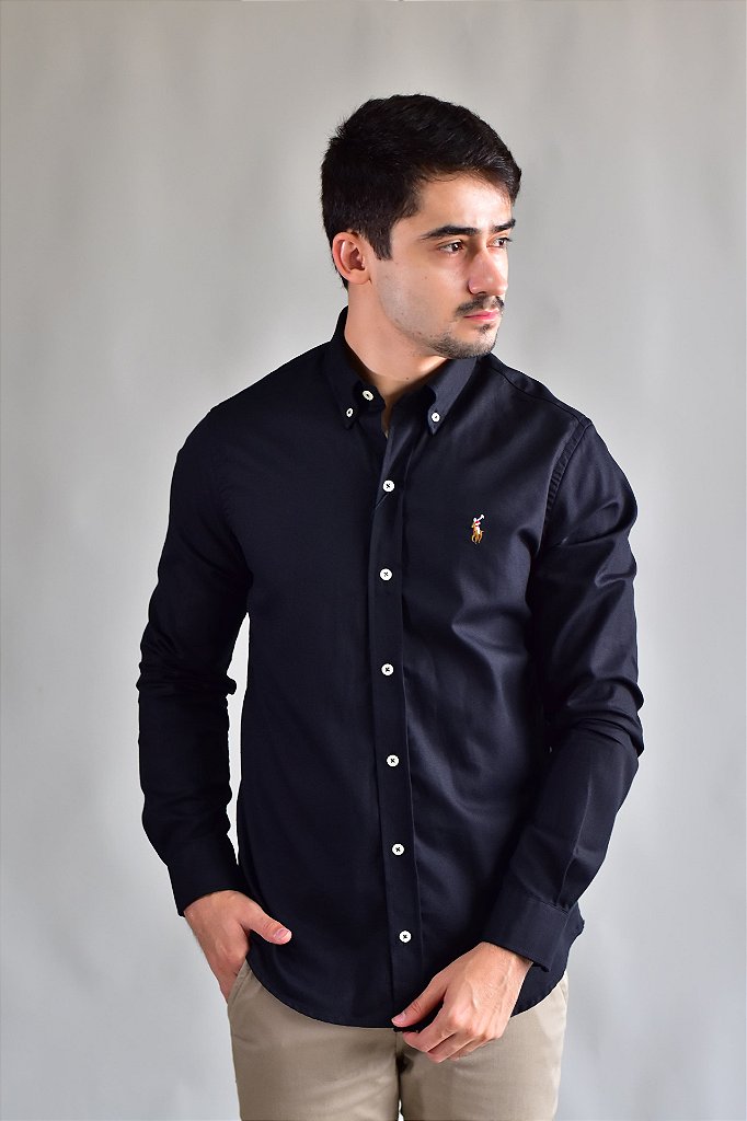 Camisa Social Lisa RL Manga Longa - Preta
