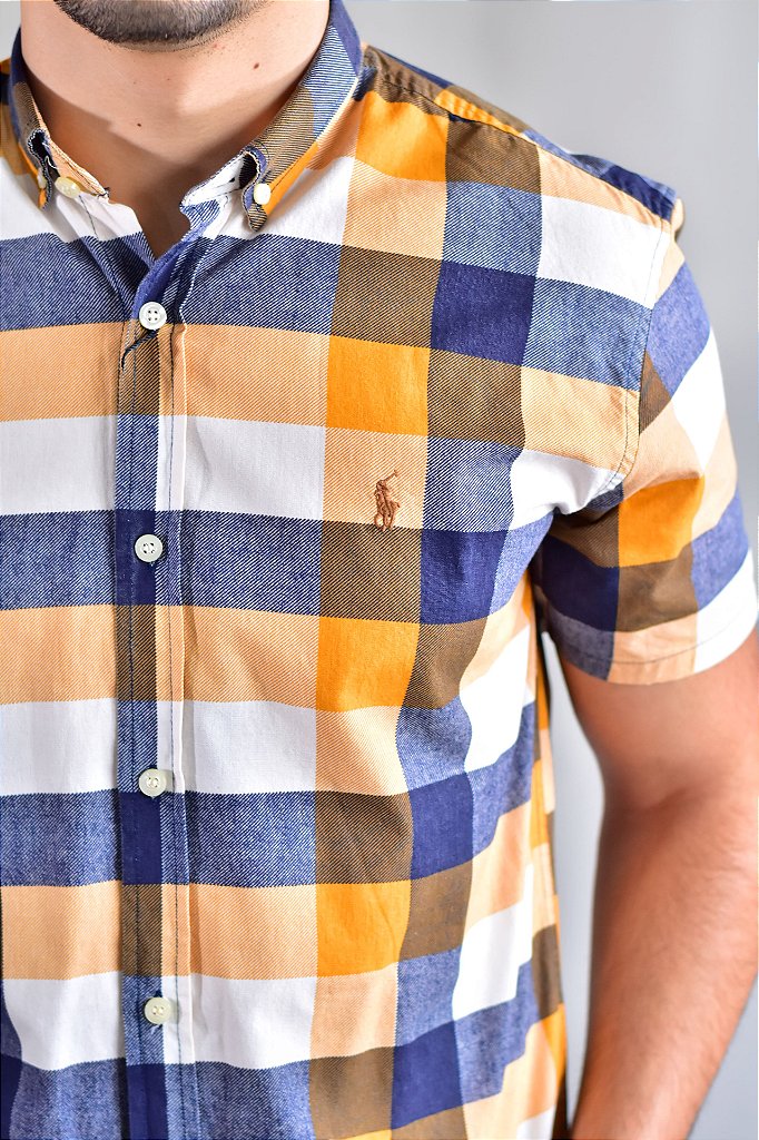 Camisa Manga Curta RL - Xadrez Clássico Amarelo Small Pony Marrom