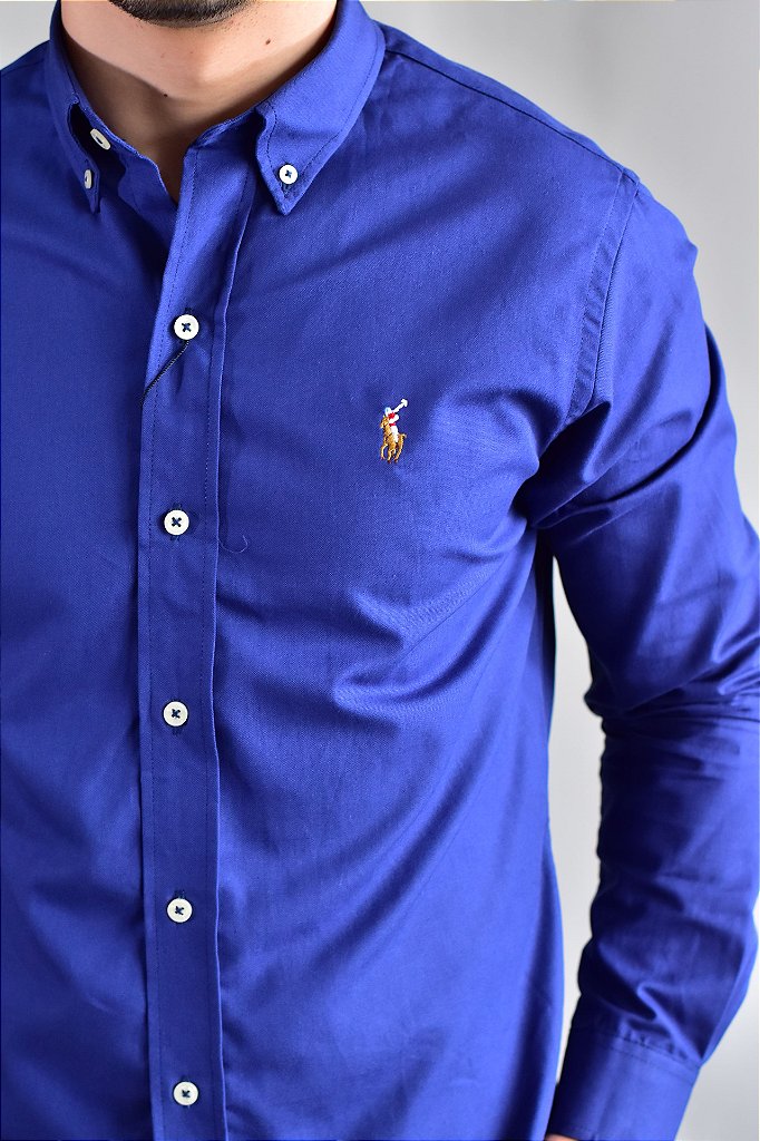 Camisa Social Lisa RL Manga Longa - Azul Marinho