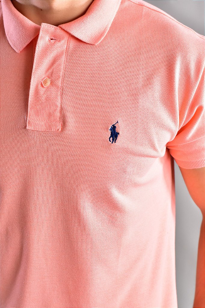 Camisa Gola Polo RL - Salmão Small Pony Azul Marinho