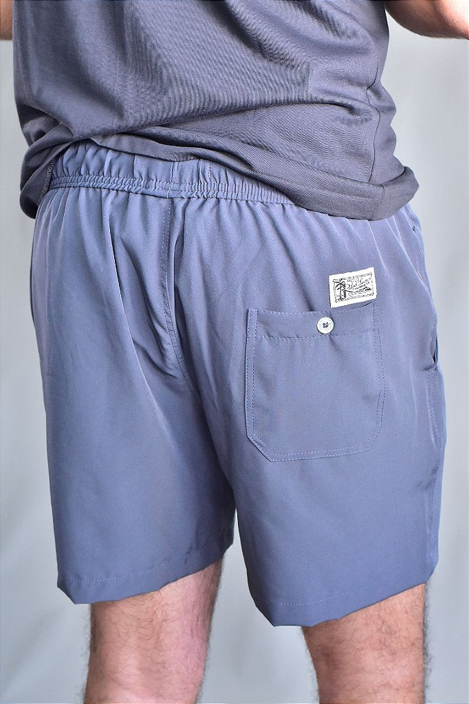 Short Beach Praia RL - Chumbo Detalhes em Azul Royal