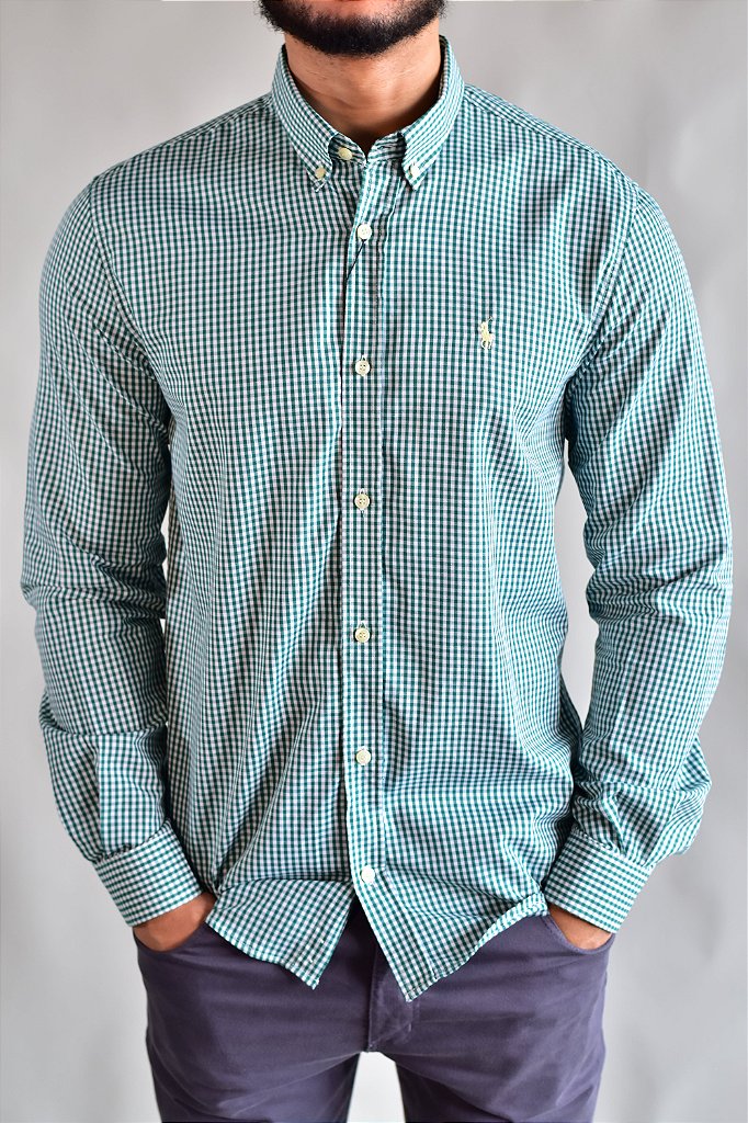 Camisa Social RL Manga Longa - Microxadrez Verde