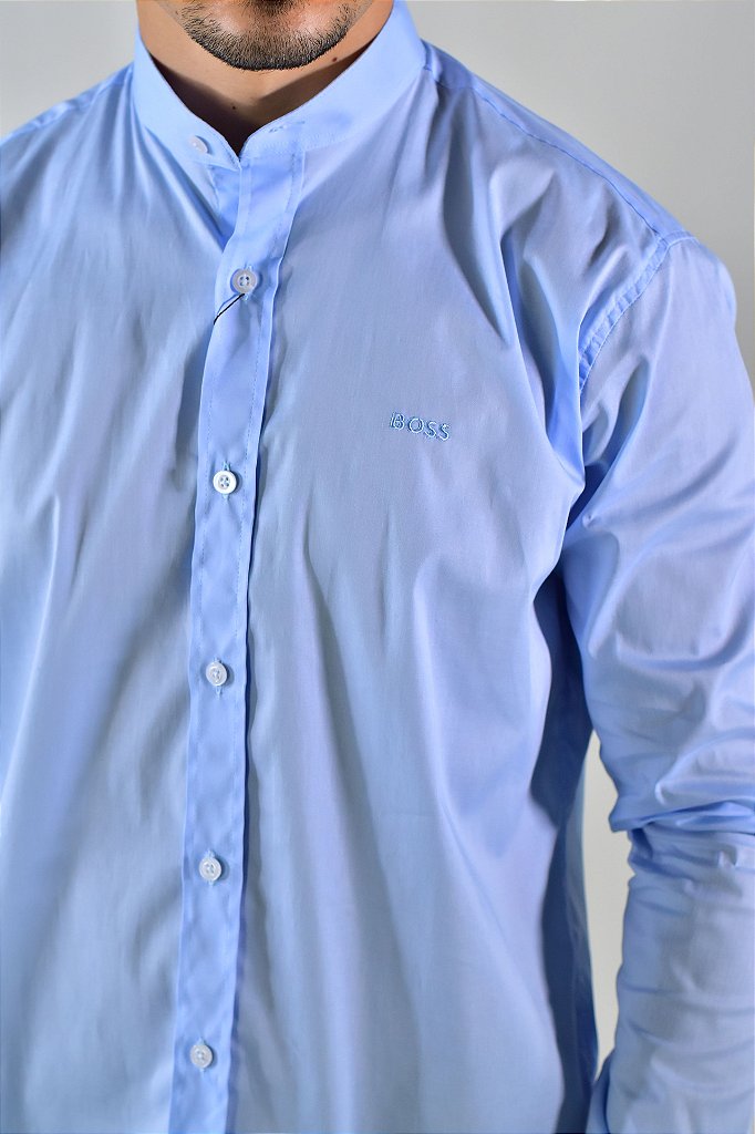 Camisa Social Manga Longa Boss Gola Padre - Azul Bebê