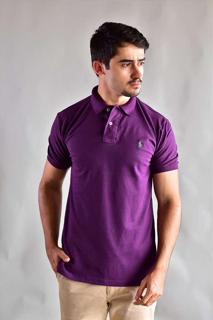 Camisa Gola Polo RL - Roxa Small Pony Verde