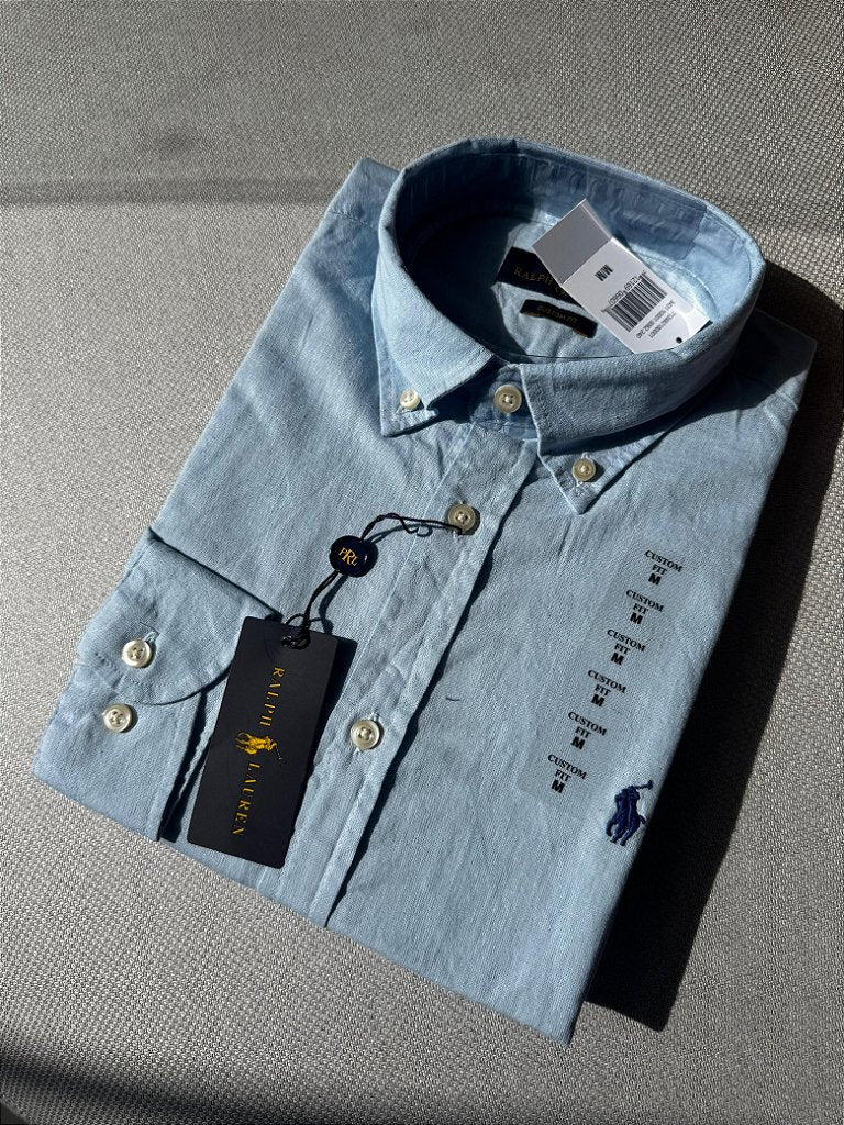 Camisa Social RL Manga Longa Linho - Azul Bebê small pony Azul Marinho