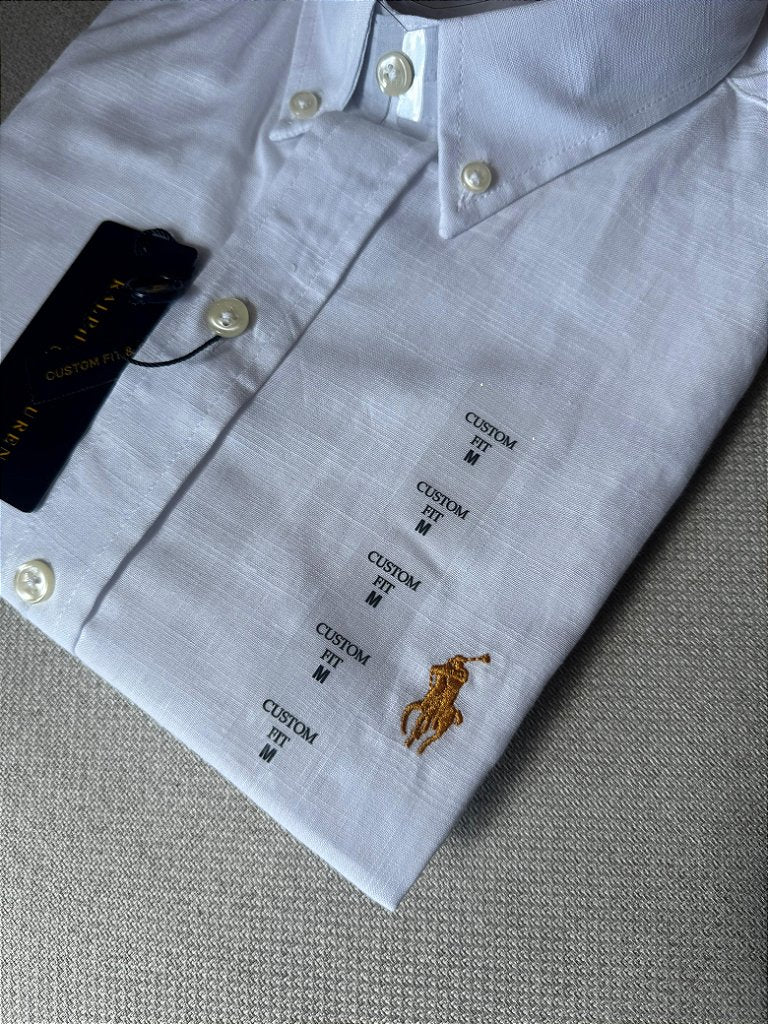 Camisa Manga Curta RL Linho - Branca small pony Dourado