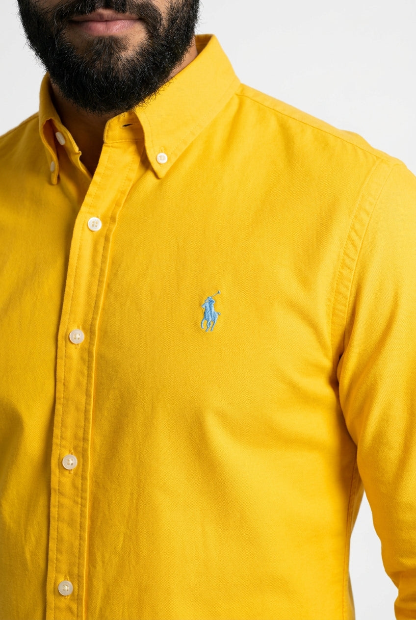 Camisa Social Lisa RL Manga Longa - Amarela Small Pony Azul