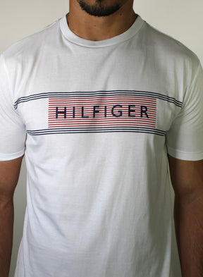 Camiseta TH Retro Striped Logo - Branca