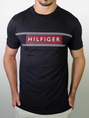 Camiseta TH Retro Striped Logo - Preta