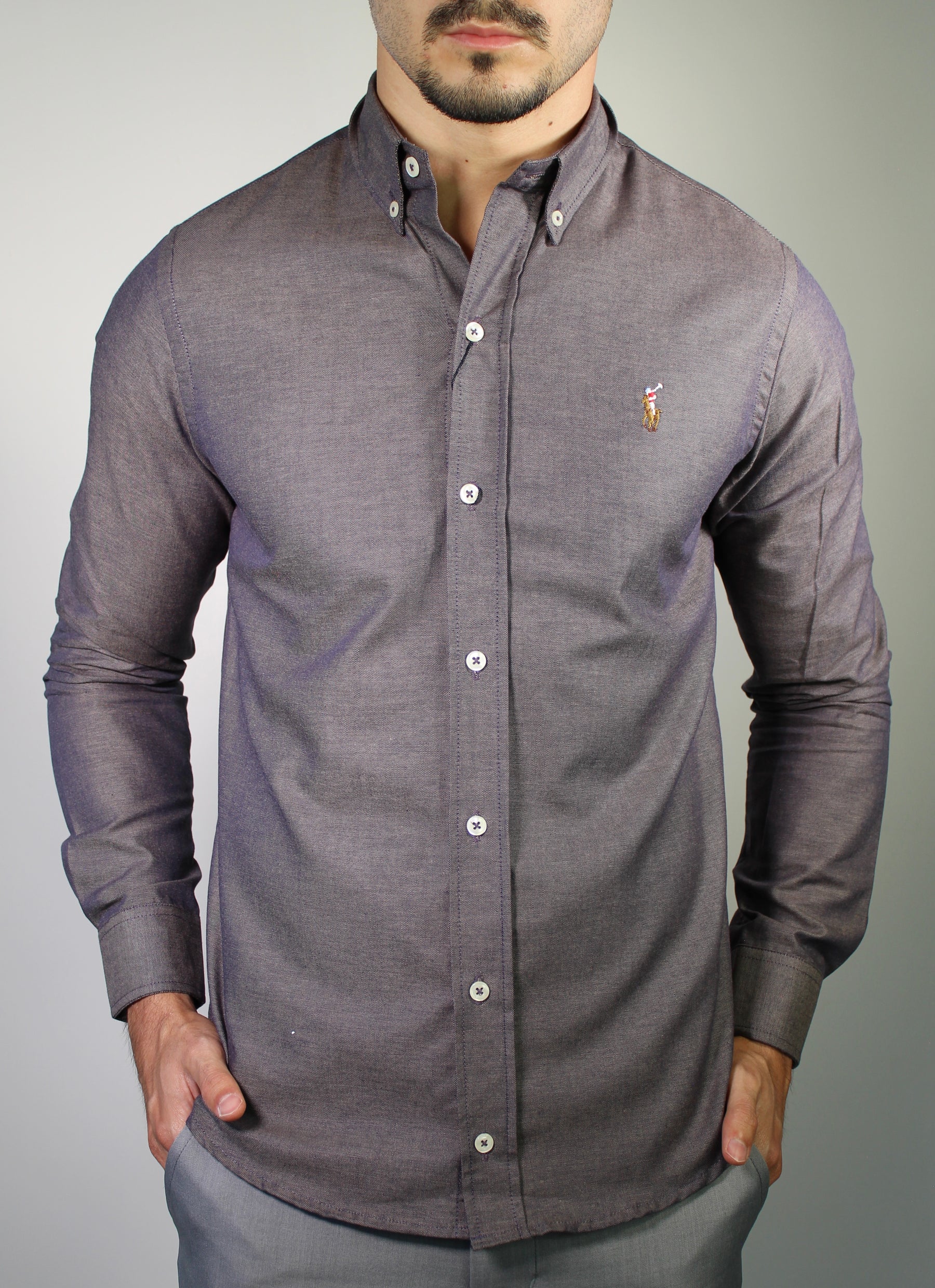 Camisa Social Lisa RL Manga Longa - Berinjela Mescla