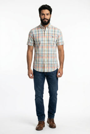 Camisa Social Manga Curta RL - Xadrez Grid Pastel