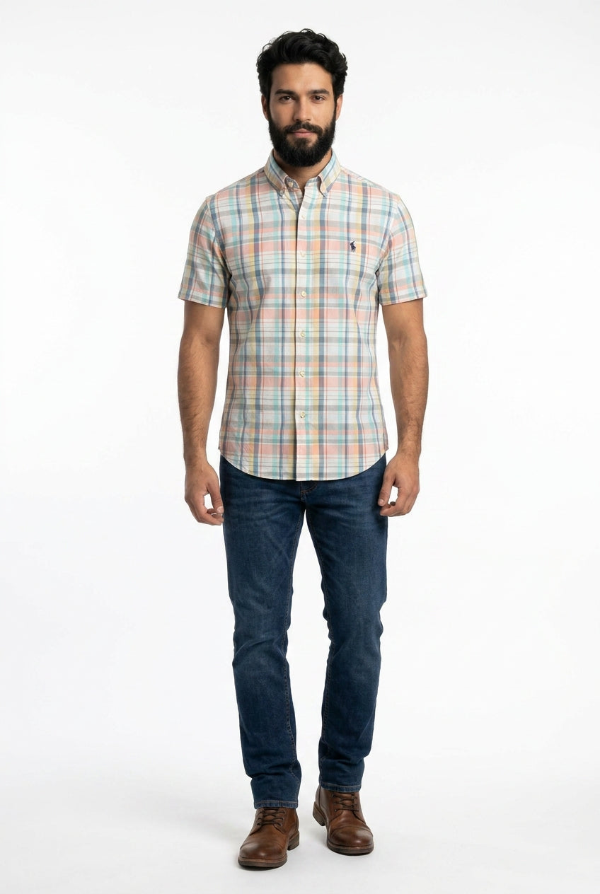 Camisa Social Manga Curta RL - Xadrez Grid Pastel