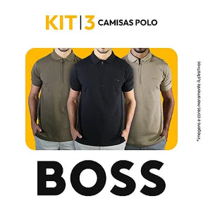 Combo 03 Camisas Gola Polo Boss Front Zipper