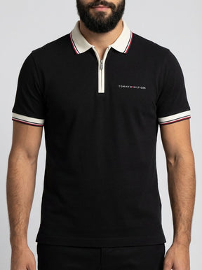 Camisa Gola Polo TH Essence Striped Zip - Preta
