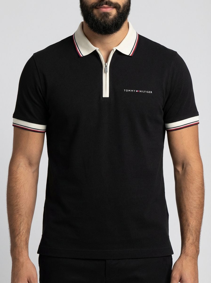 Camisa Gola Polo TH Essence Striped Zip - Preta