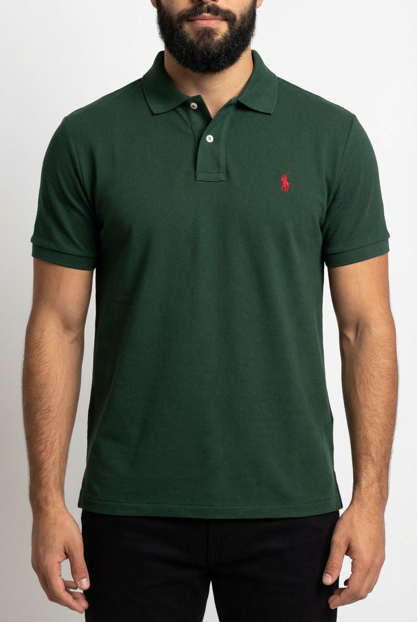Camisa Gola Polo RL - Verde Floresta Small Pony Vermelho