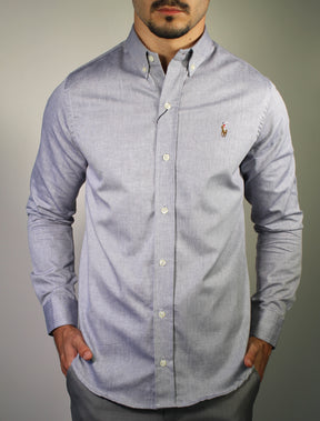 Camisa Social Lisa RL Manga Longa - Cinza Mescla