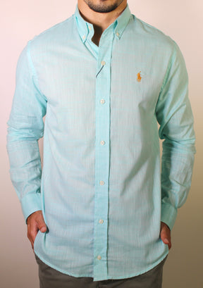 Camisa RL Manga Longa Linho - Verde Água Small Pony Dourado