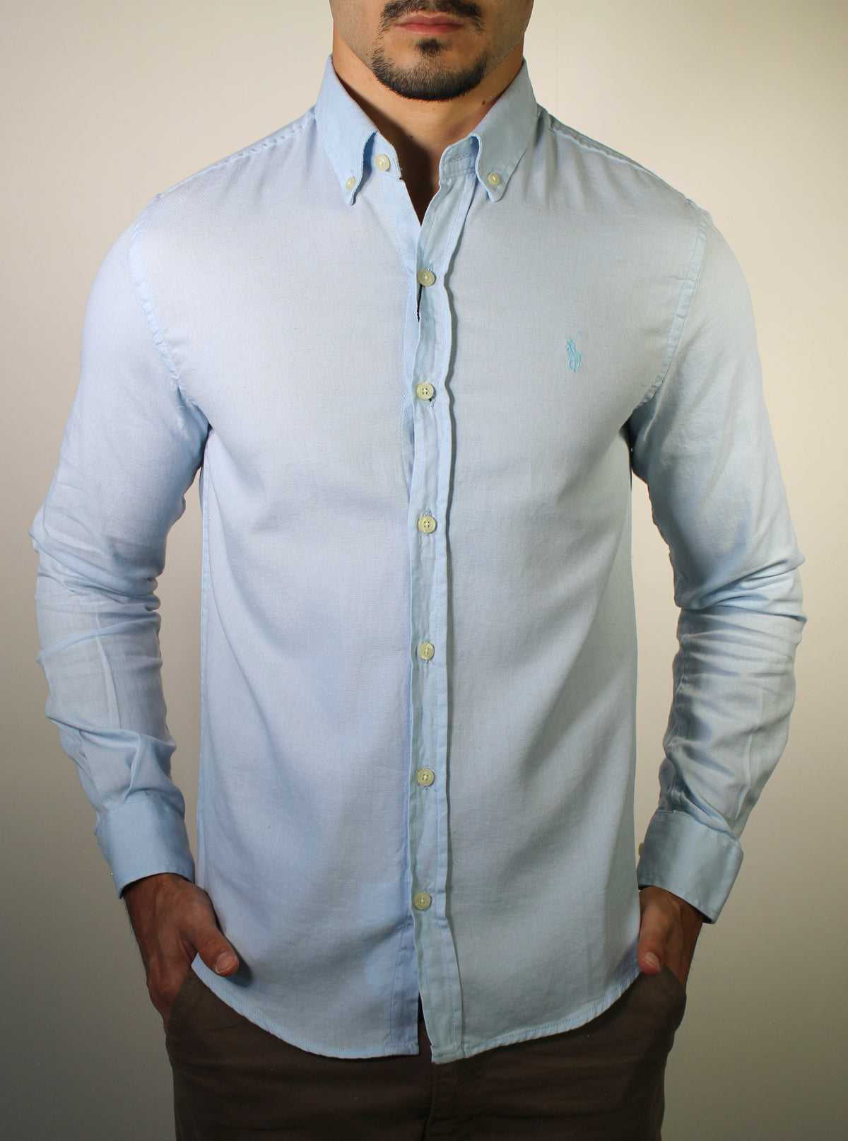 Camisa Social Linho RL Manga Longa Monochrome - Azul Bebê