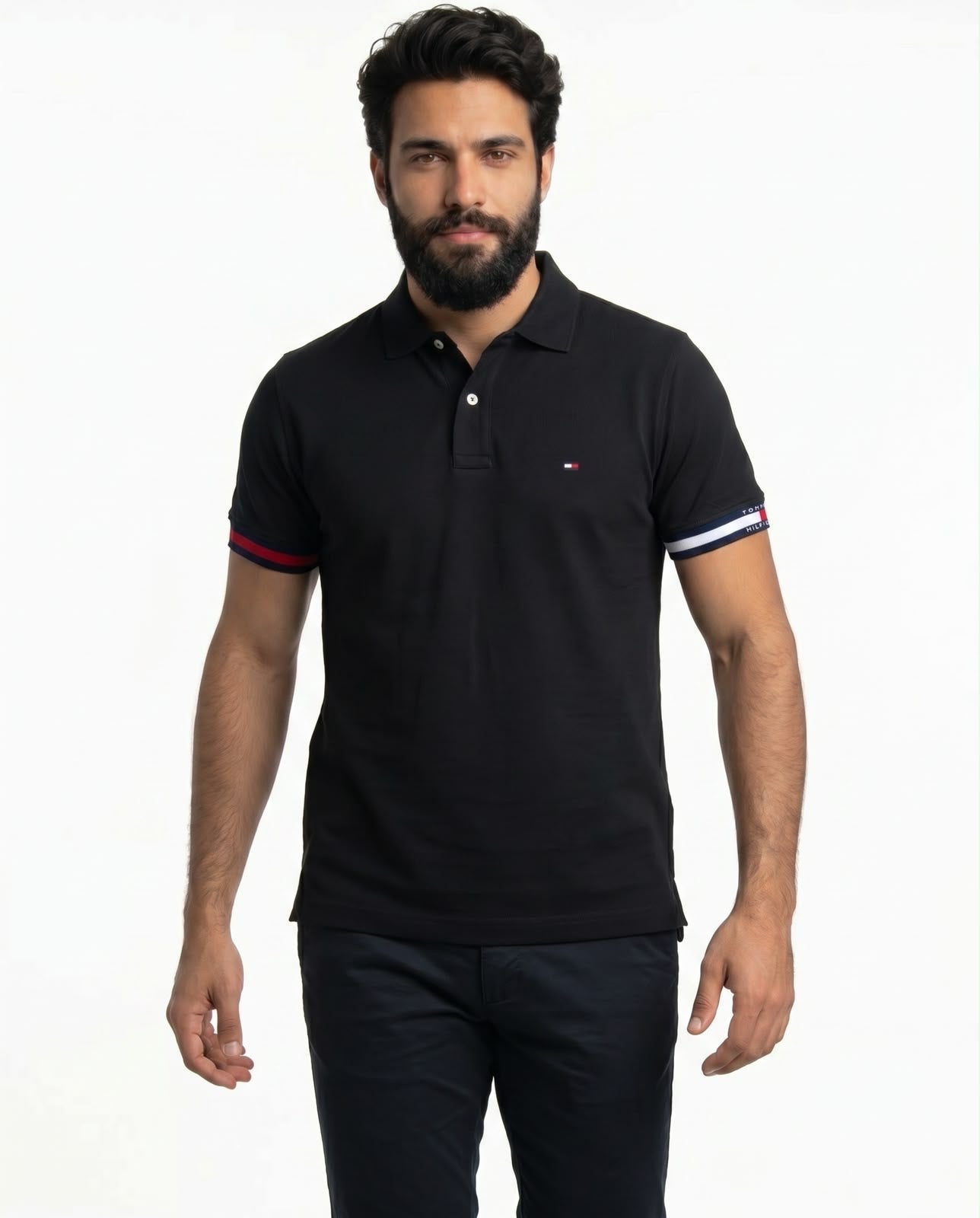 Camisa Gola Polo TH Sleeve Stripe - Preta