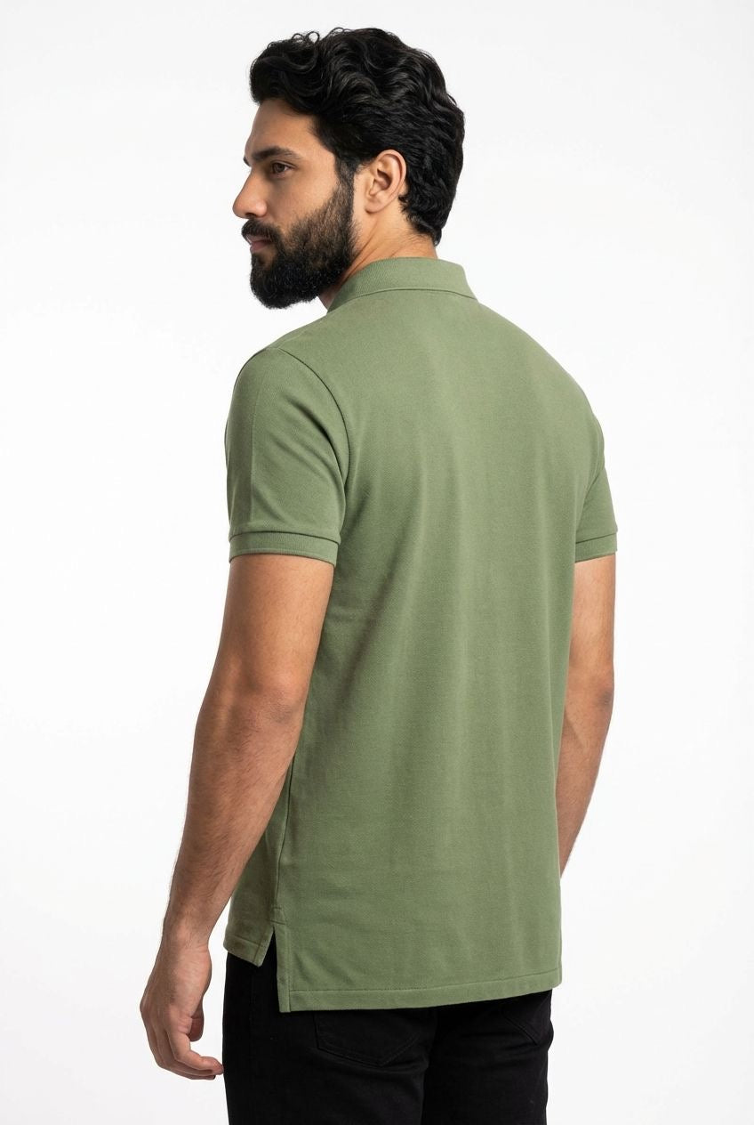Camisa Gola Polo RL - Verde Musgo Small Pony Bege