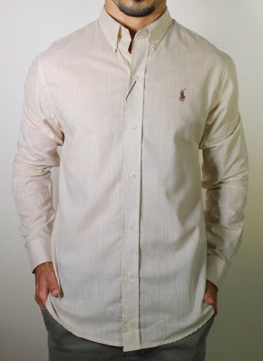 Camisa RL Manga Longa Linho - Palha Small Pony Marrom