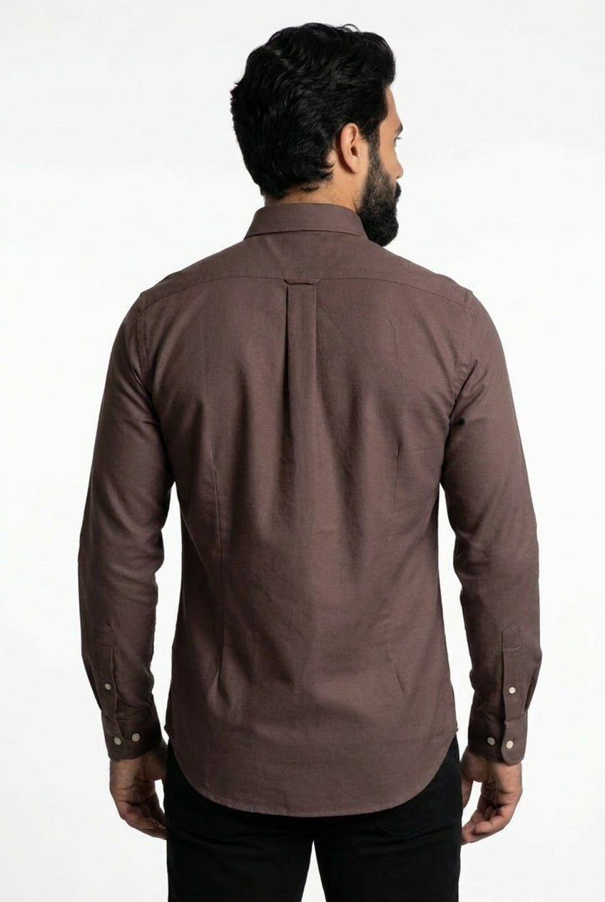 Camisa Social Lisa RL Manga Longa - Marrom