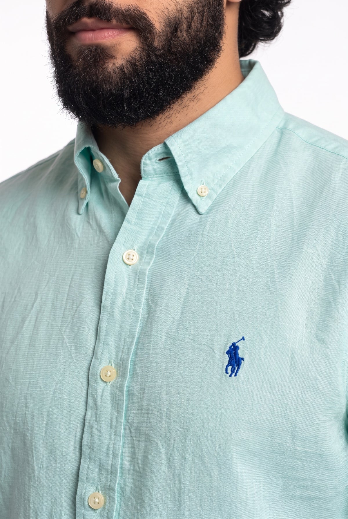 Camisa RL Longa Linho - Verde Água Small Pony Azul