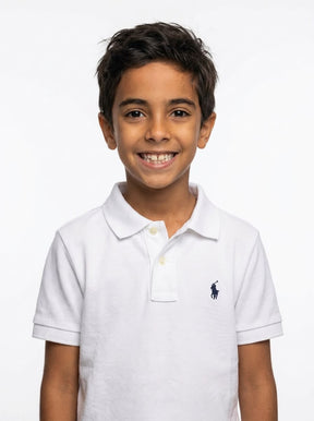 Camisa Gola Polo Infantil RL - Branca Small Pony Azul Marinho