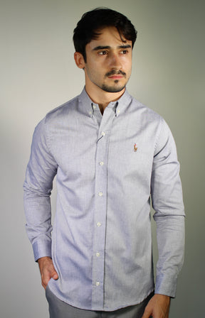 Camisa Social Lisa RL Manga Longa - Cinza Mescla