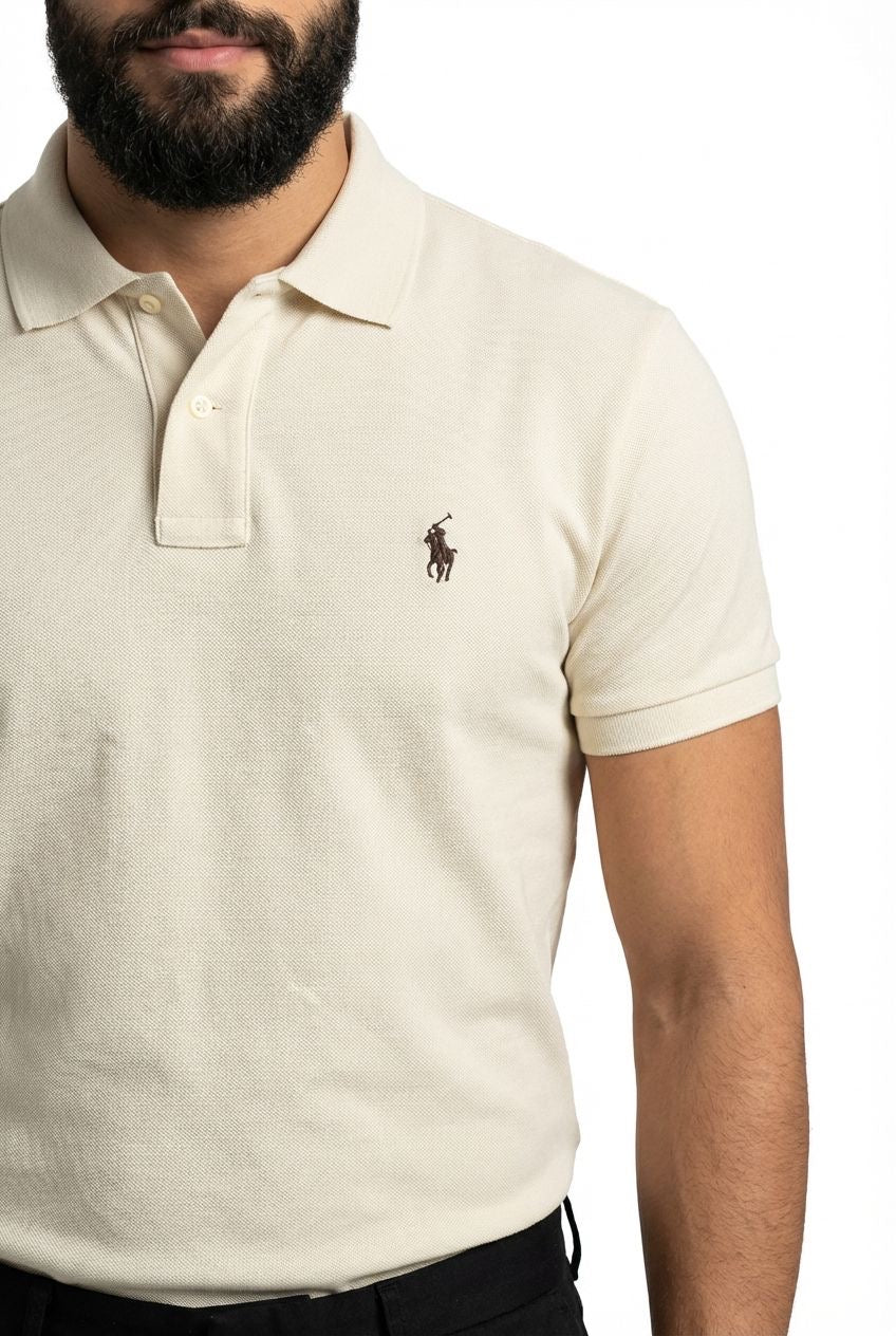 Camisa Gola Polo RL - Bege Small Pony Marrom