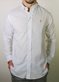 Camisa RL Manga Longa Linho - Branca Small Pony Dourado