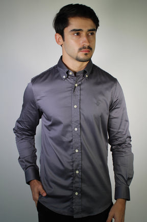Camisa Social RL Acetinada Manga Longa - Grafite