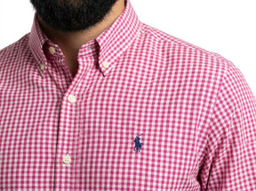 Camisa Social RL Longa - Microxadrez Manhattan Rosa