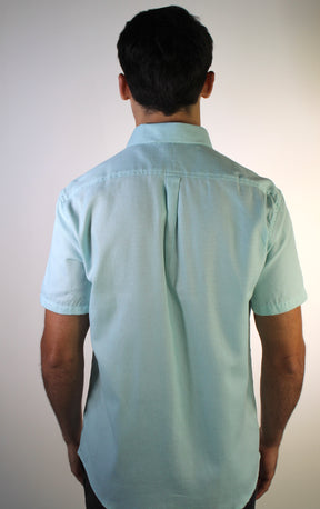 Camisa Social Manga Curta RL Linho - Verde Água Small Pony Monocromático