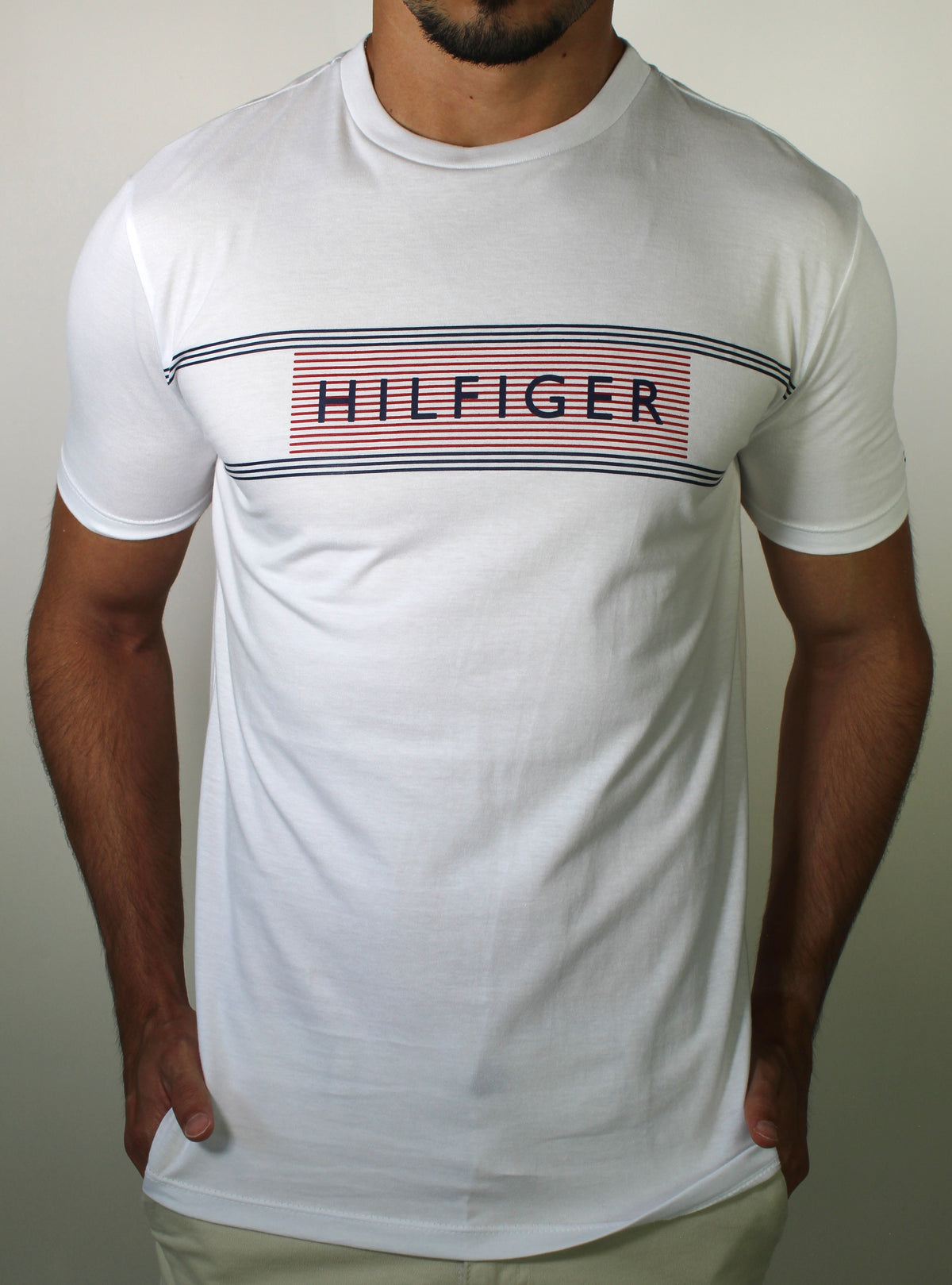 Camiseta TH Retro Striped Logo - Branca
