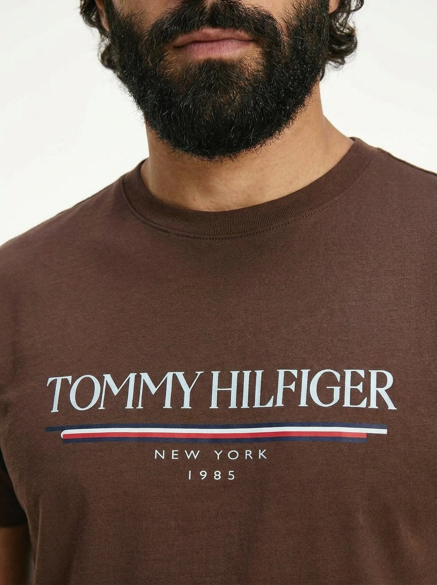 Camiseta TH Old School Stripe Brand - Marrom
