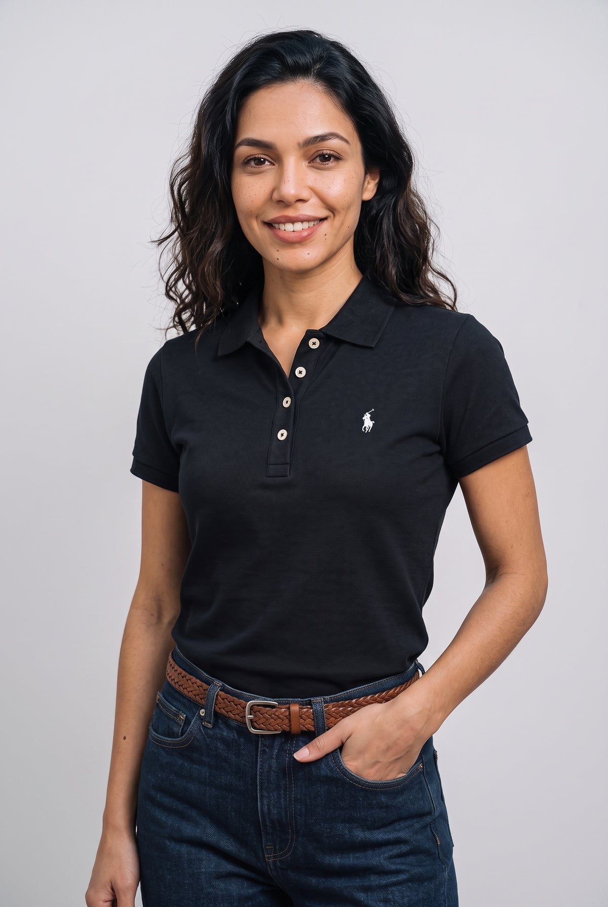 Gola Polo Feminina RL Palm Club - Preta Small Pony Branco