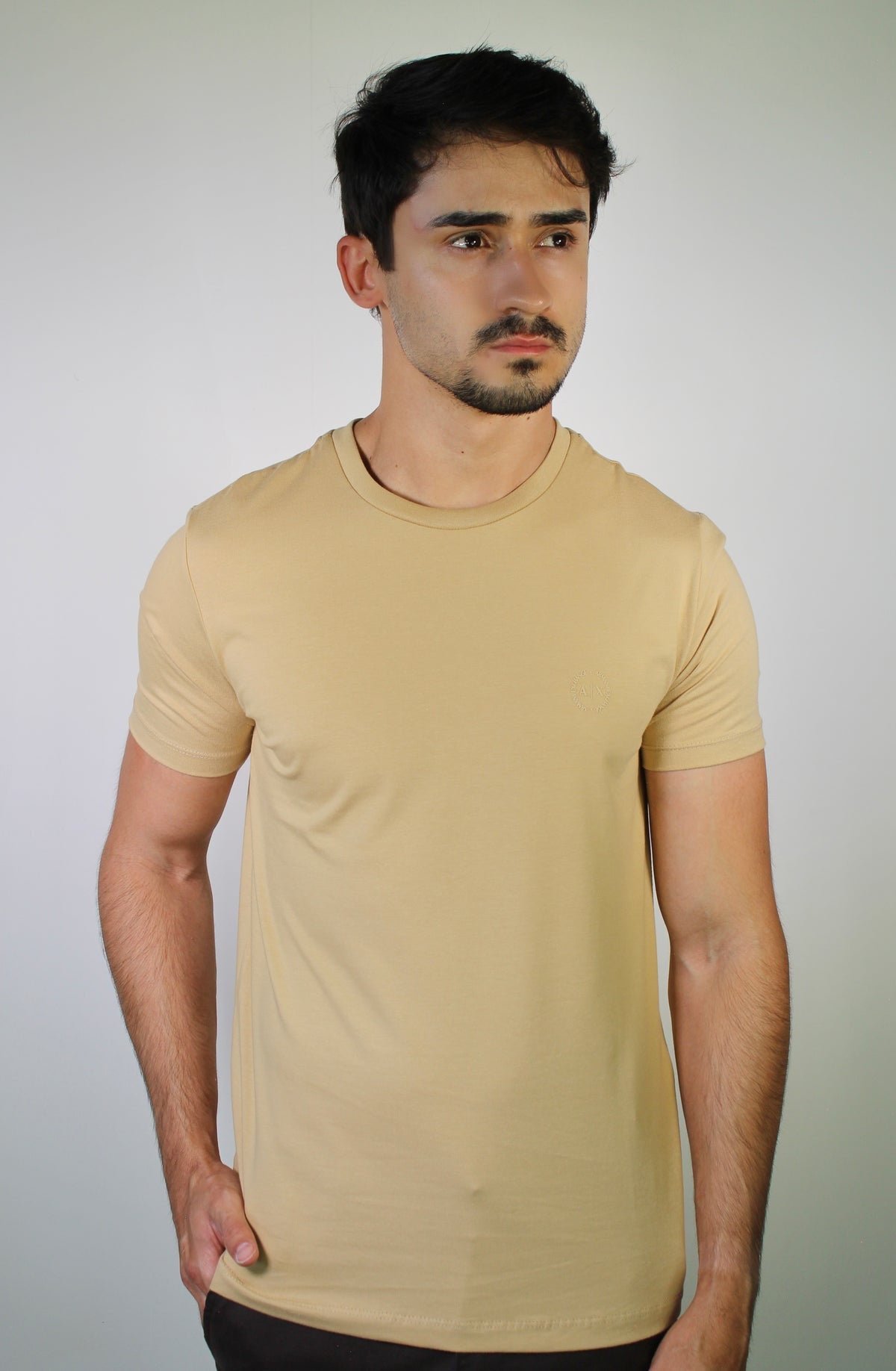 Camiseta AX Round Side Logo - Cáqui