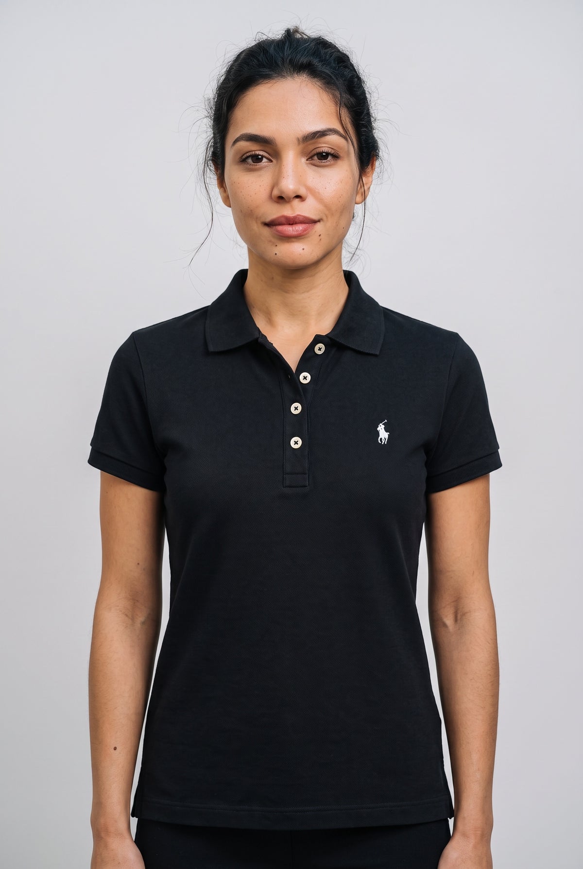 Gola Polo Feminina RL Palm Club - Preta Small Pony Branco