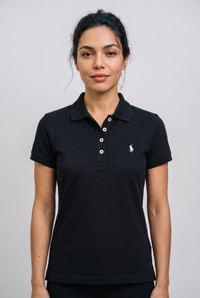 Gola Polo Feminina RL Palm Club - Preta Small Pony Branco