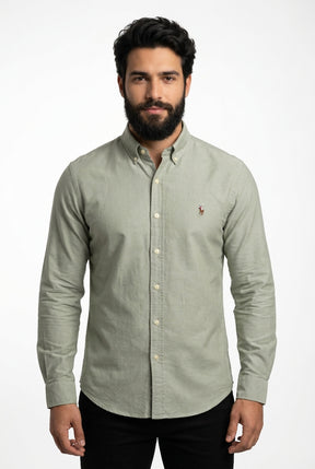 Camisa Social Lisa RL Manga Longa - Verde Acinzentado