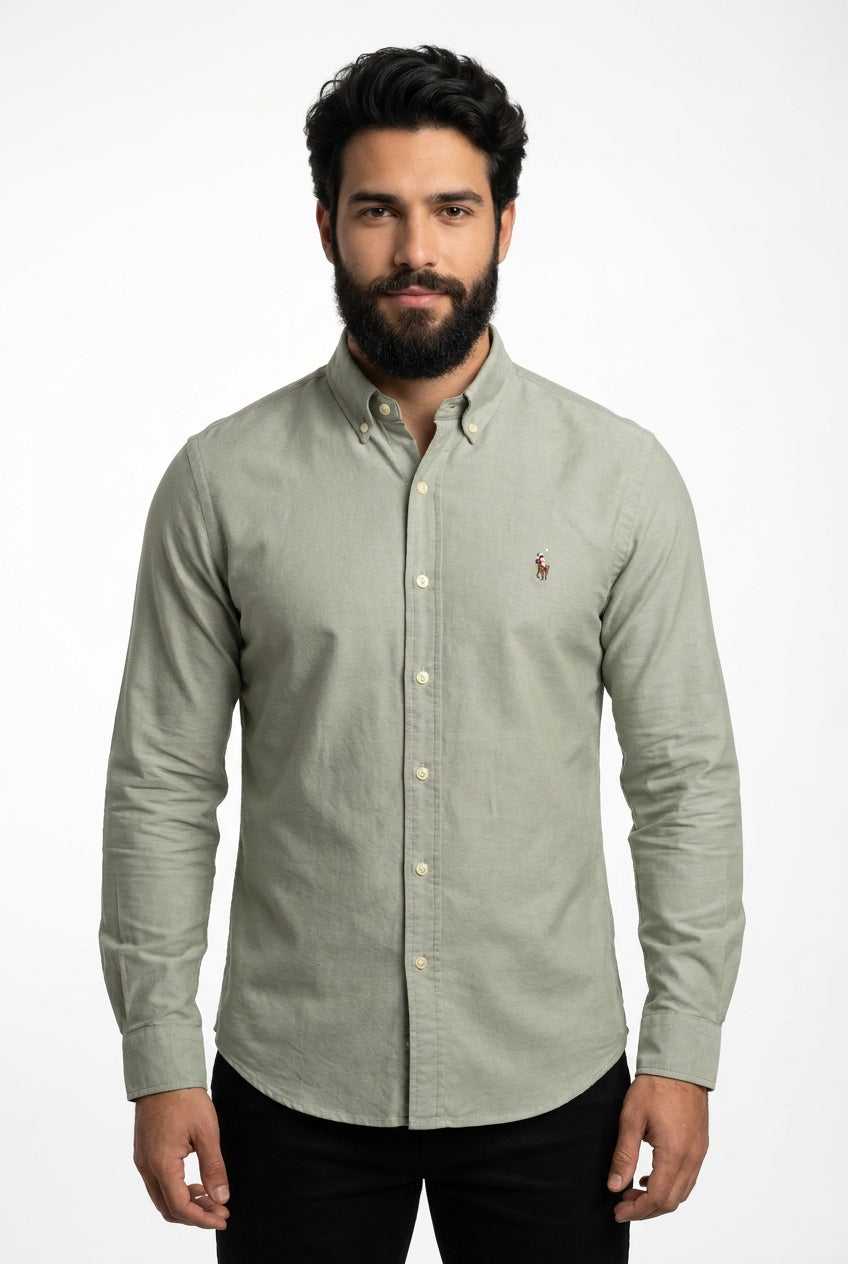 Camisa Social Lisa RL Manga Longa - Verde Acinzentado