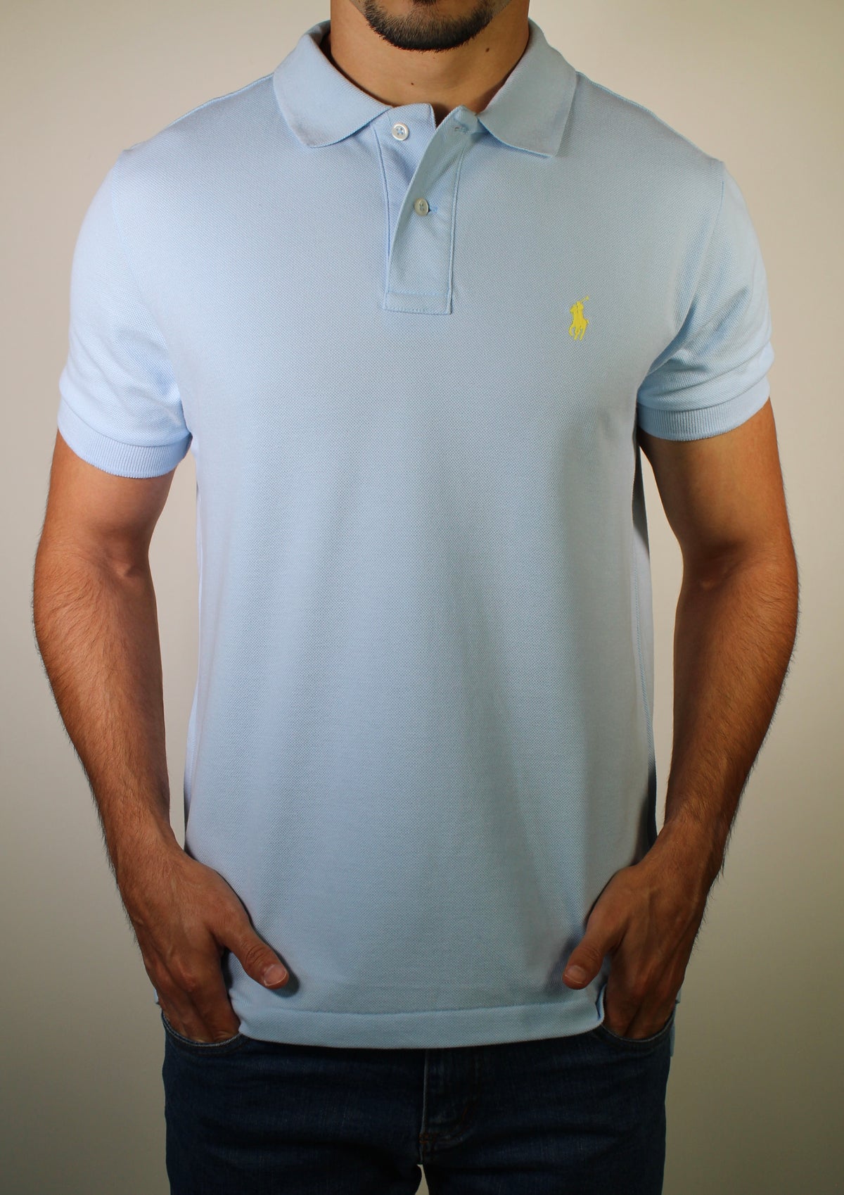 Camisa Gola Polo RL - Azul Claro Small Pony Amarelo
